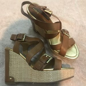 Brown buckle wedges